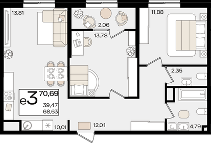 70 м², 3-комнатная квартира 21 000 000 ₽ - изображение 63
