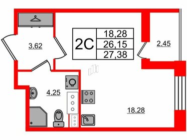 26,6 м², квартира-студия 6 100 209 ₽ - изображение 16