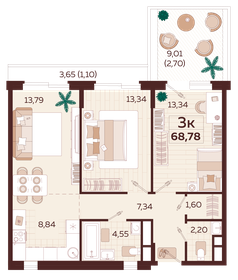 Квартира 68,8 м², 3-комнатная - изображение 1