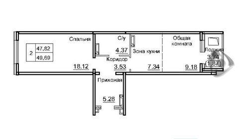 Квартира 49,7 м², 2-комнатная - изображение 1