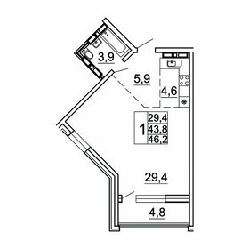Квартира 46,2 м², 1-комнатная - изображение 1