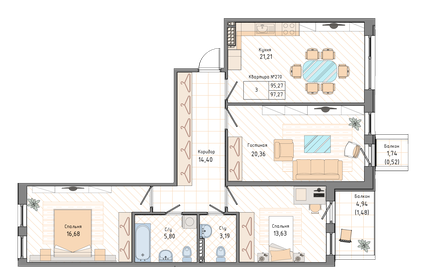 105,4 м², 3-комнатная квартира 40 024 140 ₽ - изображение 9