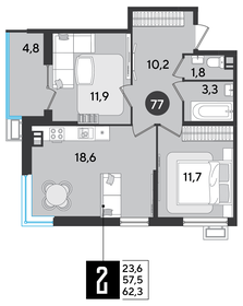 62,6 м², 2-комнатная квартира 9 753 080 ₽ - изображение 30