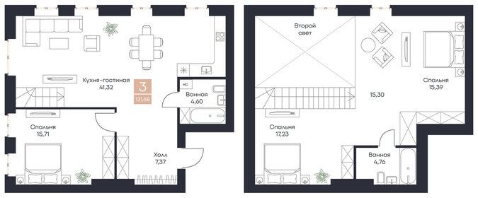 Квартира 121,7 м², 3-комнатная - изображение 1