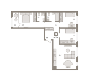 91,7 м², 3-комнатная квартира 16 150 000 ₽ - изображение 25