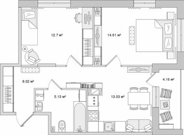 Квартира 57,7 м², 2-комнатная - изображение 1