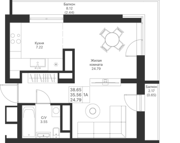 Квартира 38,7 м², 1-комнатная - изображение 1