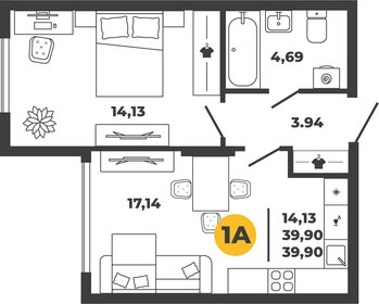 Квартира 39,9 м², 1-комнатная - изображение 1