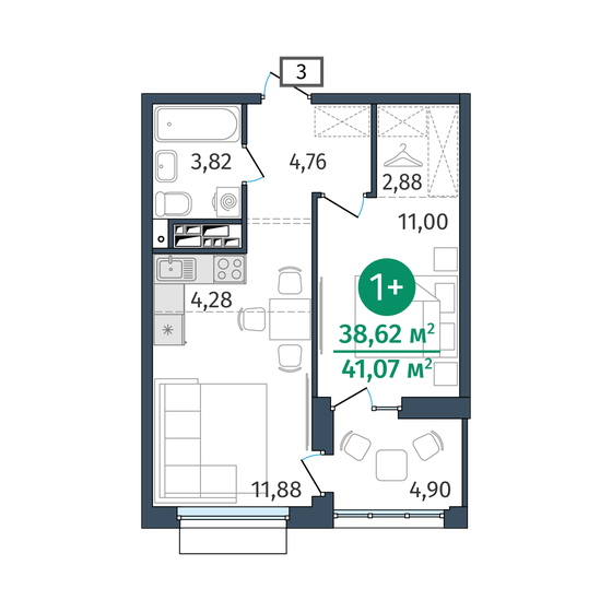 38,6 м², 1-комнатная квартира 6 407 000 ₽ - изображение 1