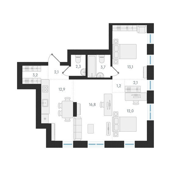 69,4 м², 3-комнатная квартира 12 100 000 ₽ - изображение 1