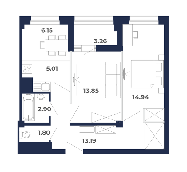 61,1 м², 3-комнатная квартира 8 906 000 ₽ - изображение 1