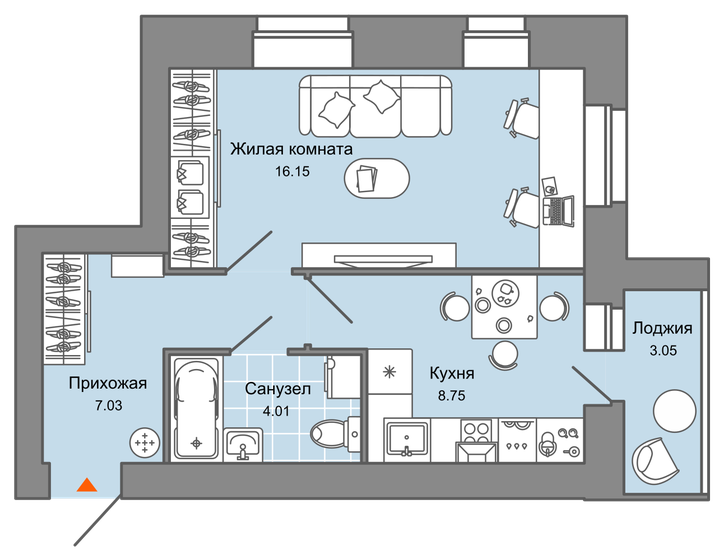 38 м², 1-комнатная квартира 4 951 400 ₽ - изображение 1