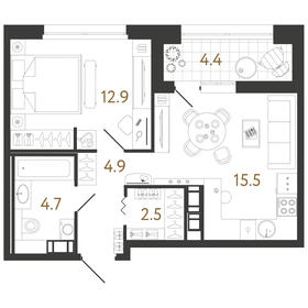 Квартира 40,5 м², 1-комнатная - изображение 1