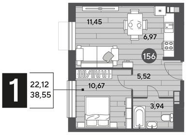38,8 м², 1-комнатная квартира 5 706 009 ₽ - изображение 9