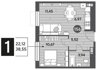 Квартира 38,6 м², 1-комнатная - изображение 1