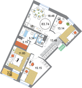 Квартира 83,7 м², 3-комнатная - изображение 1