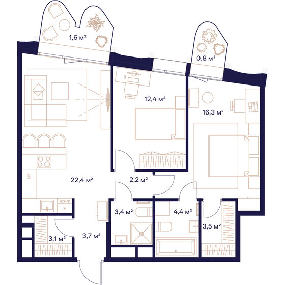 73,8 м², 2-комнатная квартира 39 314 000 ₽ - изображение 1