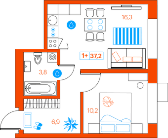 37 м², 1-комнатная квартира 4 870 000 ₽ - изображение 20