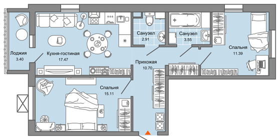 Квартира 63 м², 3-комнатная - изображение 1