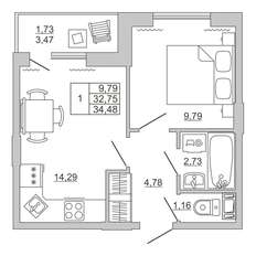 Квартира 34,5 м², 1-комнатная - изображение 3