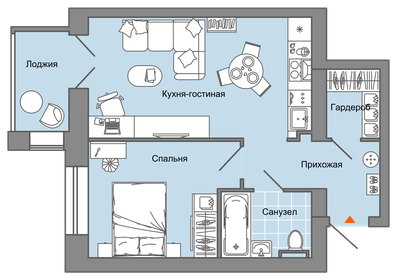 Квартира 44 м², 2-комнатная - изображение 1