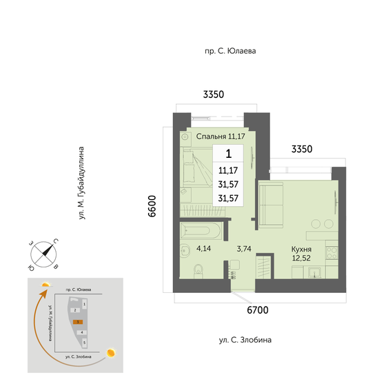 31,6 м², 1-комнатная квартира 5 556 300 ₽ - изображение 8