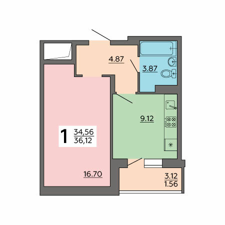 36,1 м², 1-комнатная квартира 3 413 340 ₽ - изображение 1