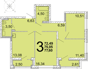 Квартира 74,3 м², 3-комнатная - изображение 1