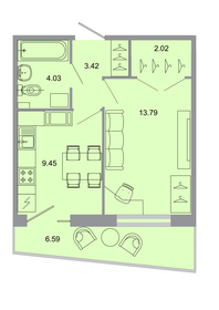 Квартира 33,9 м², 1-комнатная - изображение 1