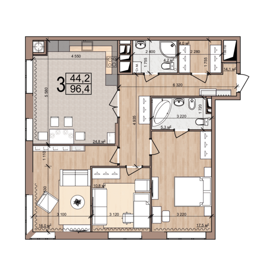 96,4 м², 3-комнатная квартира 12 377 760 ₽ - изображение 62