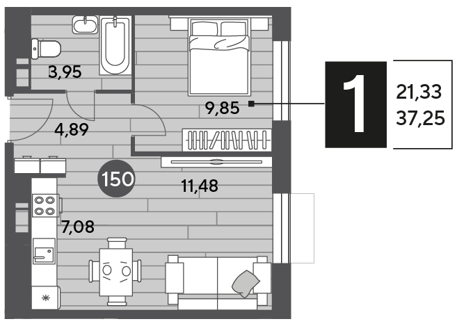 37,3 м², 1-комнатная квартира 5 591 225 ₽ - изображение 1