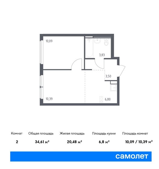 34,6 м², 1-комнатная квартира 9 463 331 ₽ - изображение 1