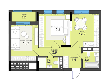 Квартира 58,8 м², 2-комнатная - изображение 1