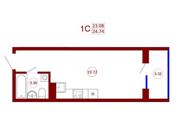 Квартира 24,7 м², 1-комнатная - изображение 1