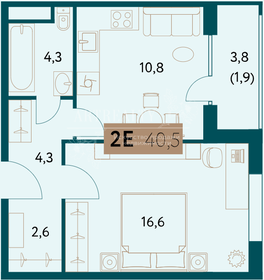 Квартира 40,5 м², 1-комнатная - изображение 1