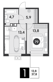 Квартира 37,8 м², 1-комнатная - изображение 2