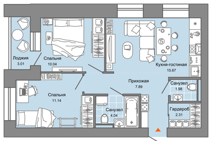 61,4 м², 3-комнатная квартира 6 800 000 ₽ - изображение 47