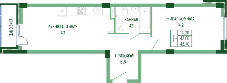 44,3 м², 1-комнатная квартира 8 800 000 ₽ - изображение 20