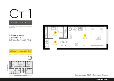 Квартира 24 м², студия - изображение 1