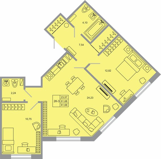 61,7 м², 2-комнатная квартира 8 326 800 ₽ - изображение 1