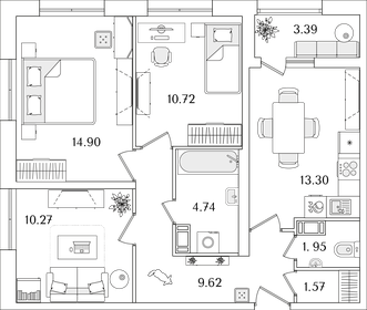 Квартира 68,8 м², 3-комнатная - изображение 1