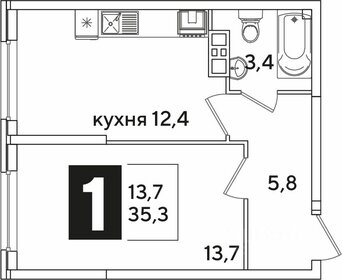 Квартира 35,3 м², 1-комнатная - изображение 1