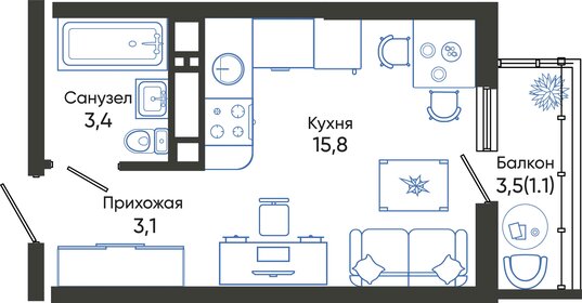 23,4 м², квартира-студия 5 959 980 ₽ - изображение 6