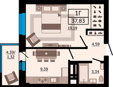 37,8 м², 1-комнатная квартира 5 031 390 ₽ - изображение 22