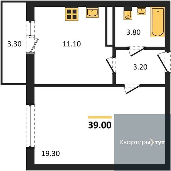 39 м², 1-комнатная квартира 3 919 500 ₽ - изображение 1