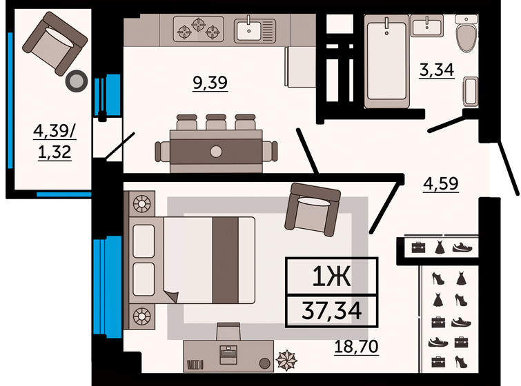 37,3 м², 1-комнатная квартира 5 825 040 ₽ - изображение 1