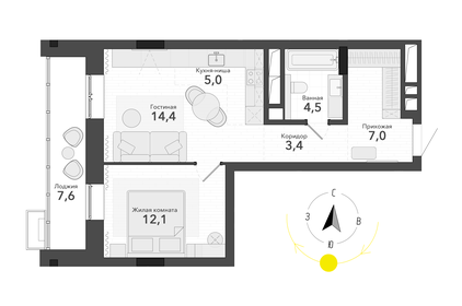 51,1 м², 2-комнатная квартира 6 550 000 ₽ - изображение 6