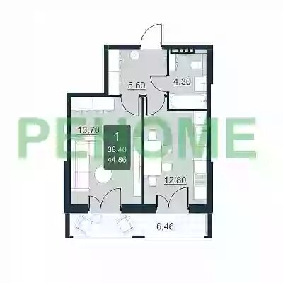 38,4 м², 1-комнатная квартира 4 798 000 ₽ - изображение 1