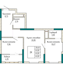 61,6 м², 2-комнатная квартира 8 765 000 ₽ - изображение 20