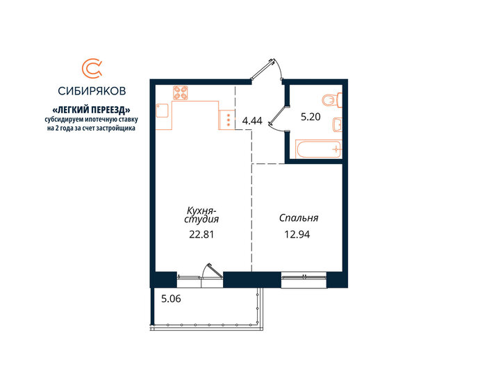 50,5 м², 1-комнатная квартира 10 320 200 ₽ - изображение 1